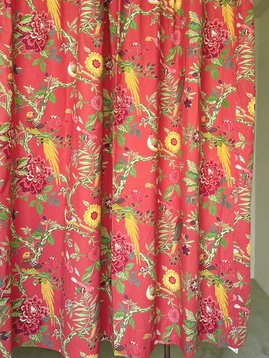 Printed Curtain - Bird Coral｜プリントカーテン - バードコーラル シーチング