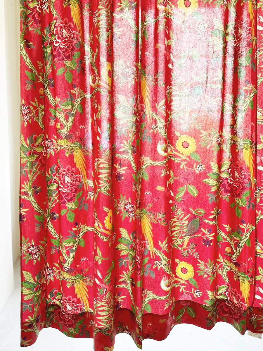 Printed Curtain - Bird Coral｜プリントカーテン - バードコーラル シーチング