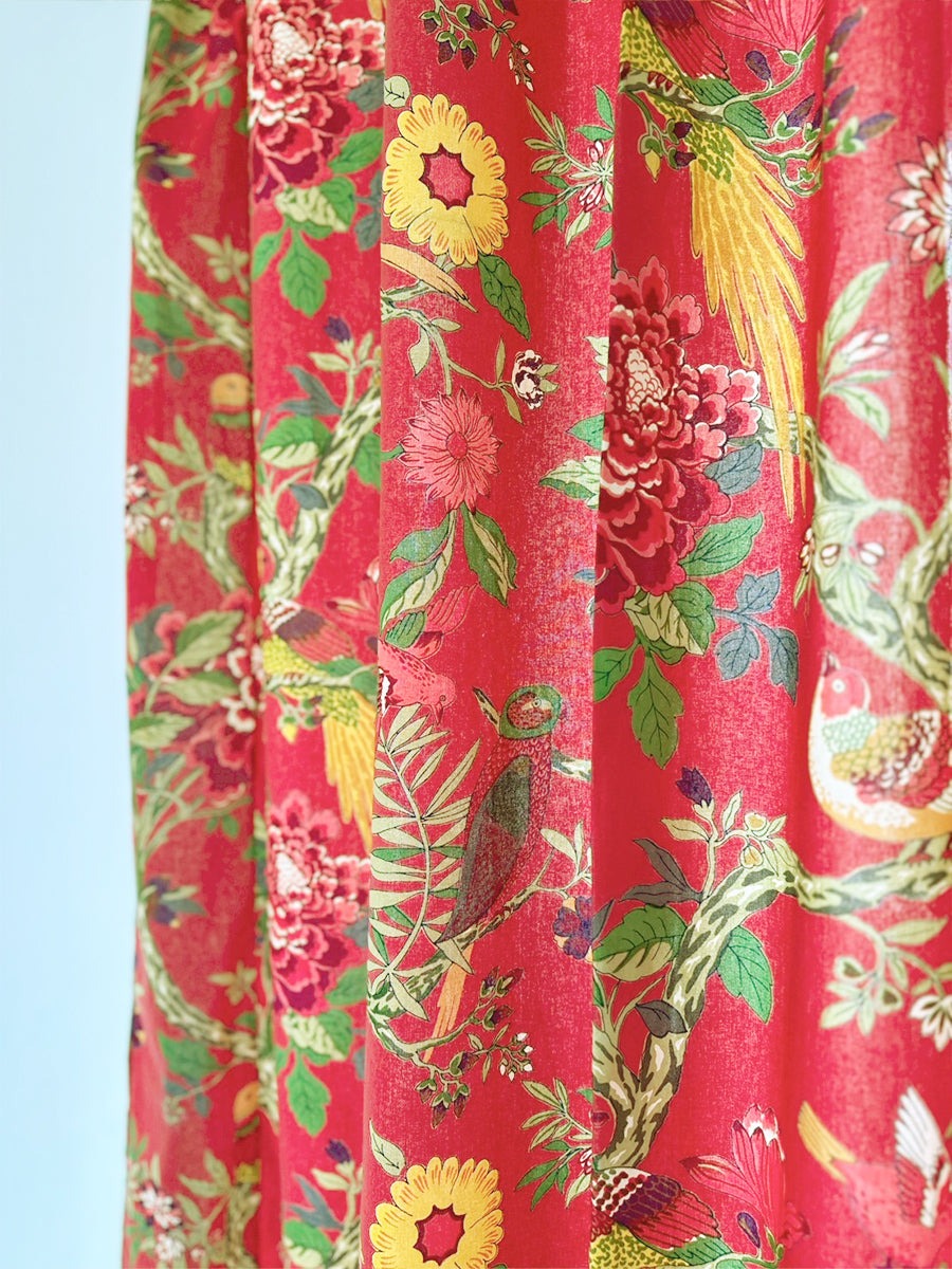 Printed Curtain - Bird Coral｜プリントカーテン - バードコーラル シーチング