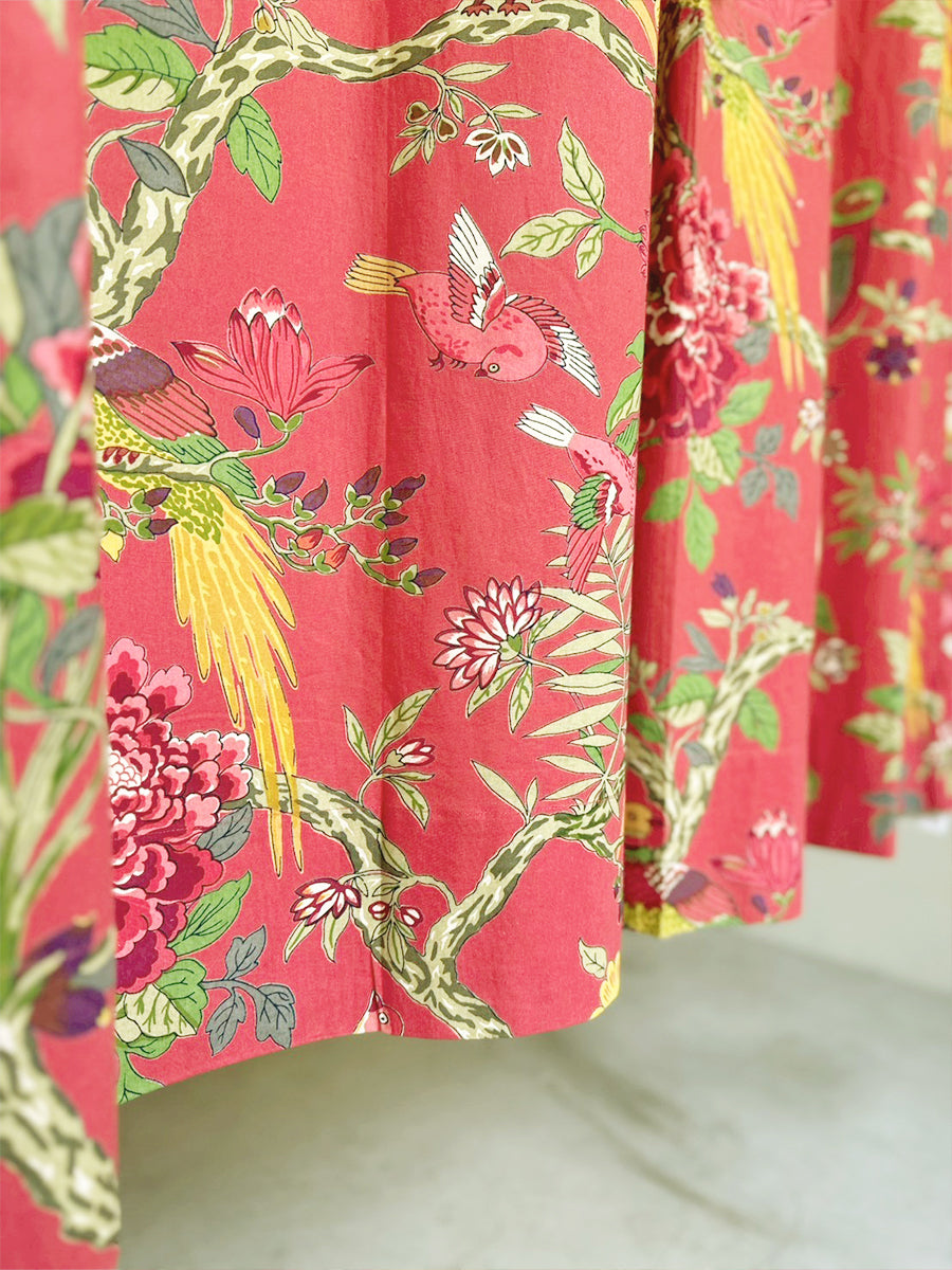 Printed Curtain - Bird Coral｜プリントカーテン - バードコーラル シーチング