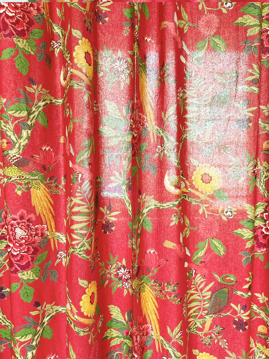 Printed Curtain - Bird Coral｜プリントカーテン - バードコーラル シーチング