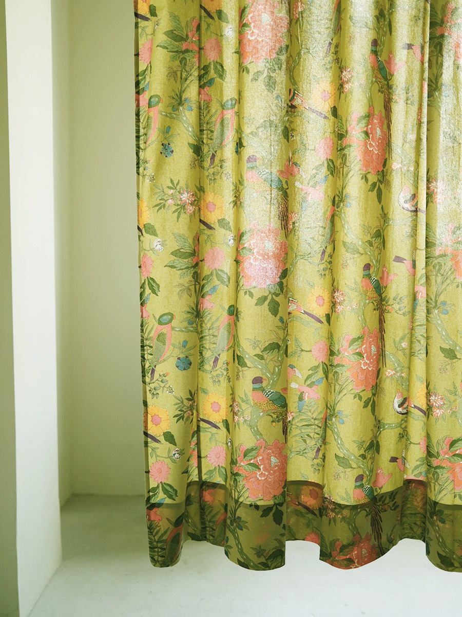 Printed Curtain - Bird Lime｜プリントカーテン - バードライム シーチング