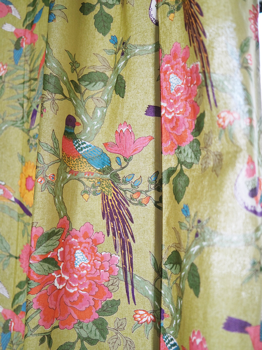 Printed Curtain - Bird Lime｜プリントカーテン - バードライム シーチング