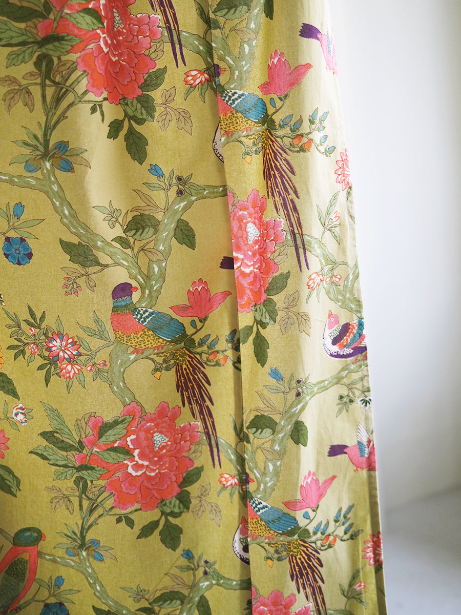 Printed Curtain - Bird Lime｜プリントカーテン - バードライム シーチング