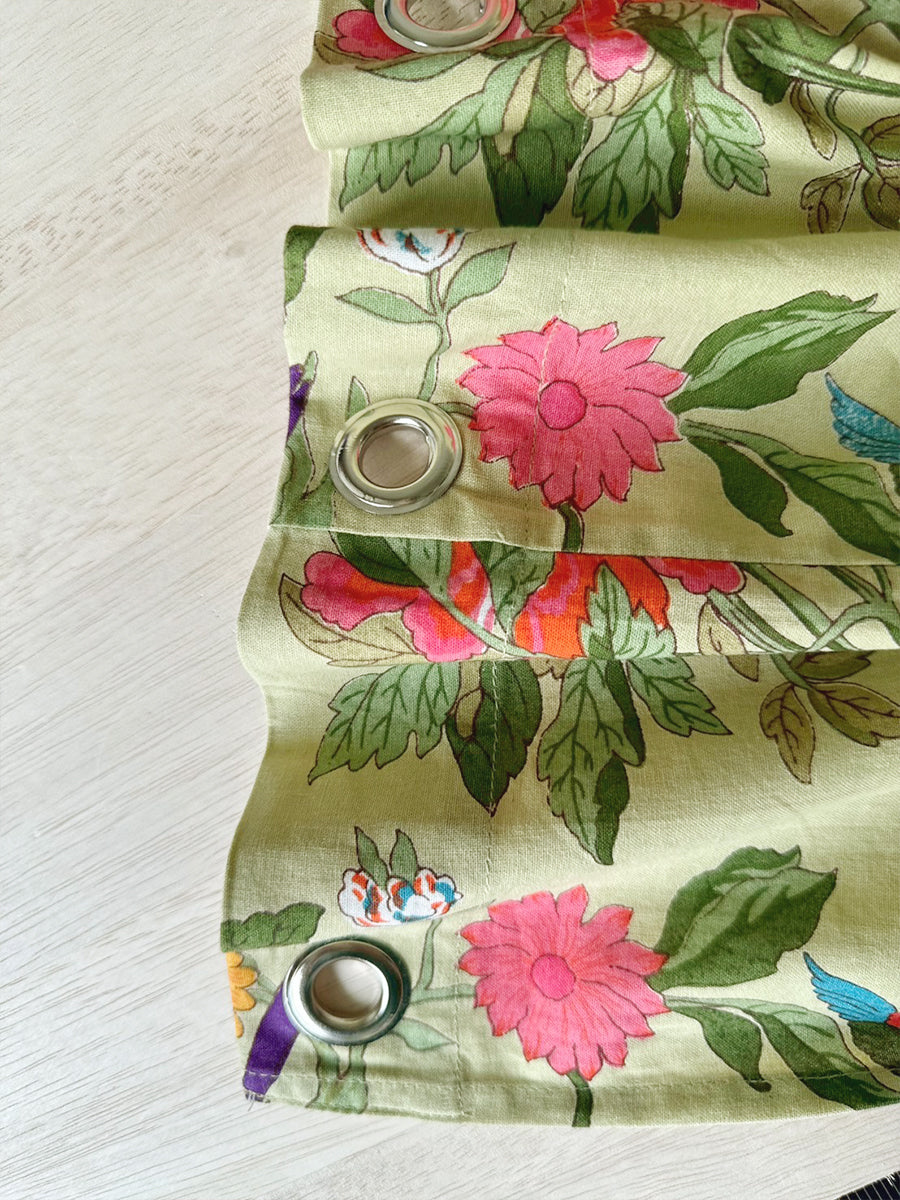 Printed Curtain - Bird Lime｜プリントカーテン - バードライム シーチング