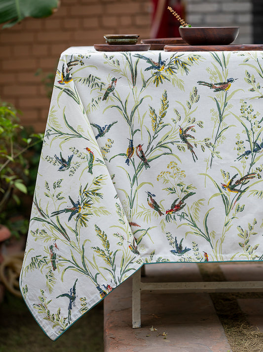 Printed Table Cloth - Piping Humming Bird Natural｜プリントテーブルクロス  パイピング - ハミングバード ナチュラル