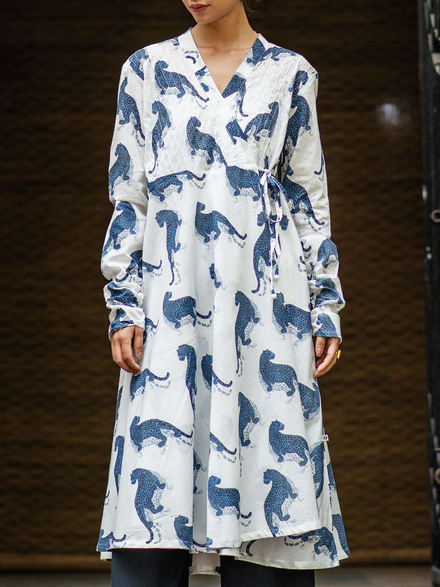 Anarkali Wrap - Leopard White｜アナーカリーラップワンピース - レオパードホワイト