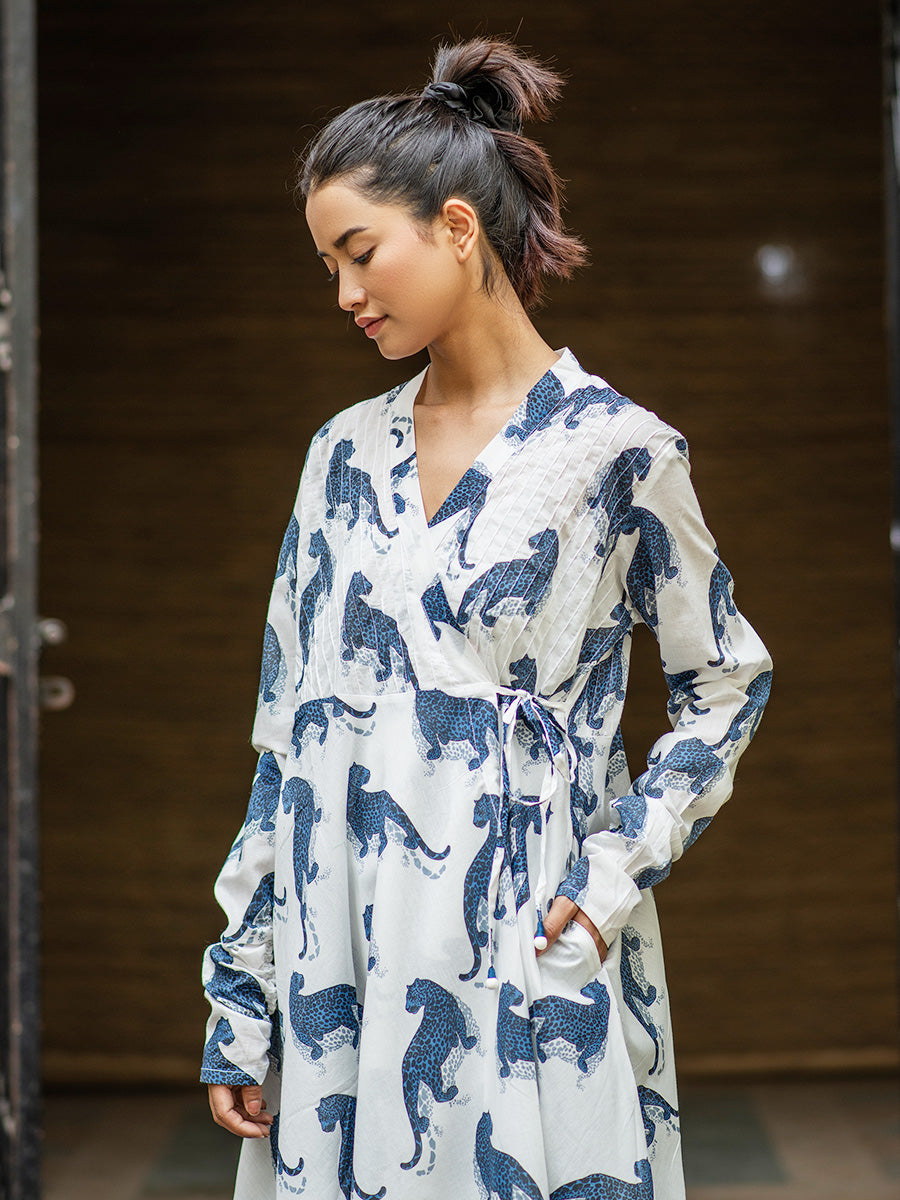 Anarkali Wrap - Leopard White｜アナーカリーラップワンピース - レオパードホワイト