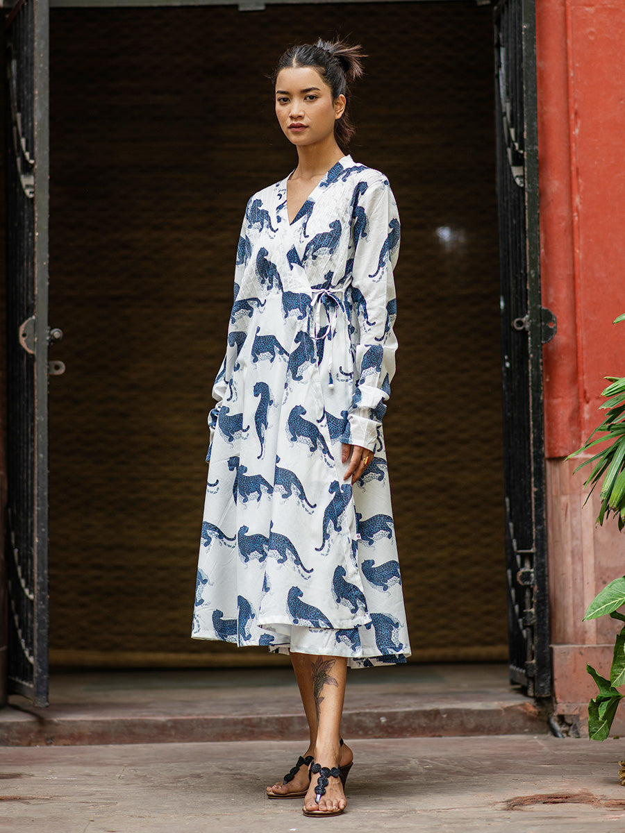 Anarkali Wrap - Leopard White｜アナーカリーラップワンピース - レオパードホワイト