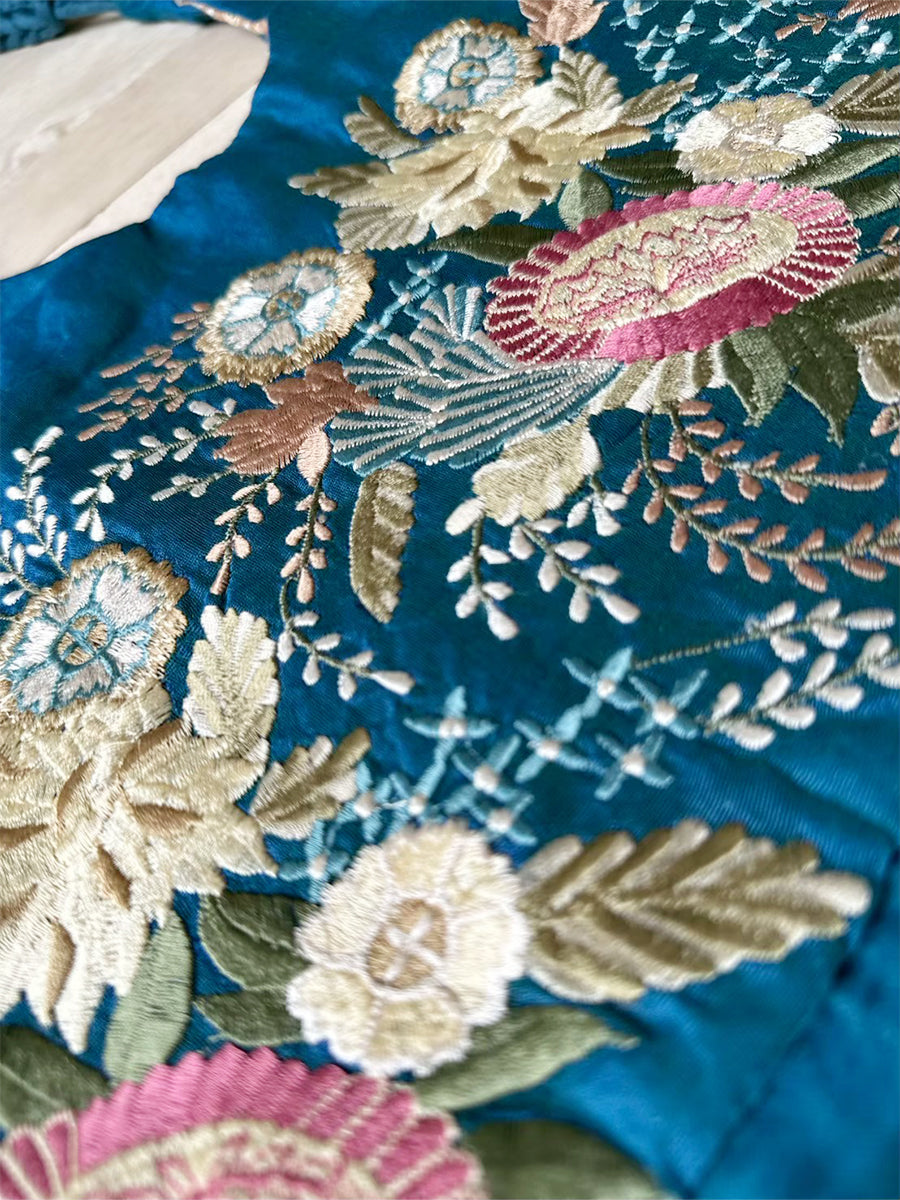 Embroidered Braid Sling Bag - Bouquet Blue Chanderi｜エンブロイダード ブレイドスリングバッグ - ブーケブルー チャンデリ