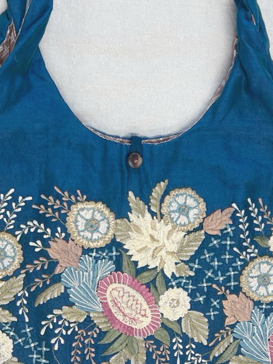 Embroidered Braid Sling Bag - Bouquet Blue Chanderi｜エンブロイダード ブレイドスリングバッグ - ブーケブルー チャンデリ