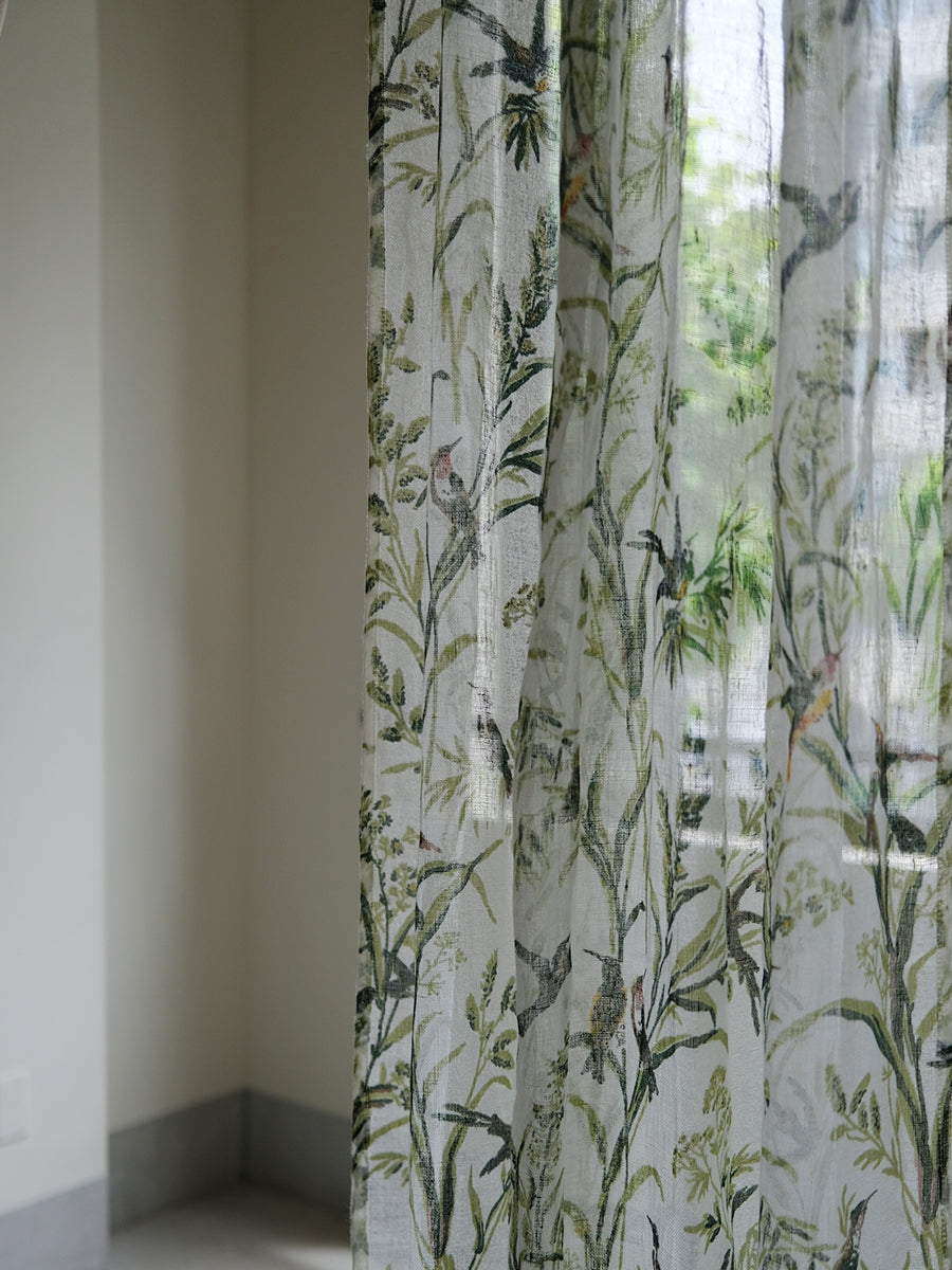 Printed Linen Curtain - Humming Bird Natural｜プリント リネンカーテン - ハミングバード ナチュラル