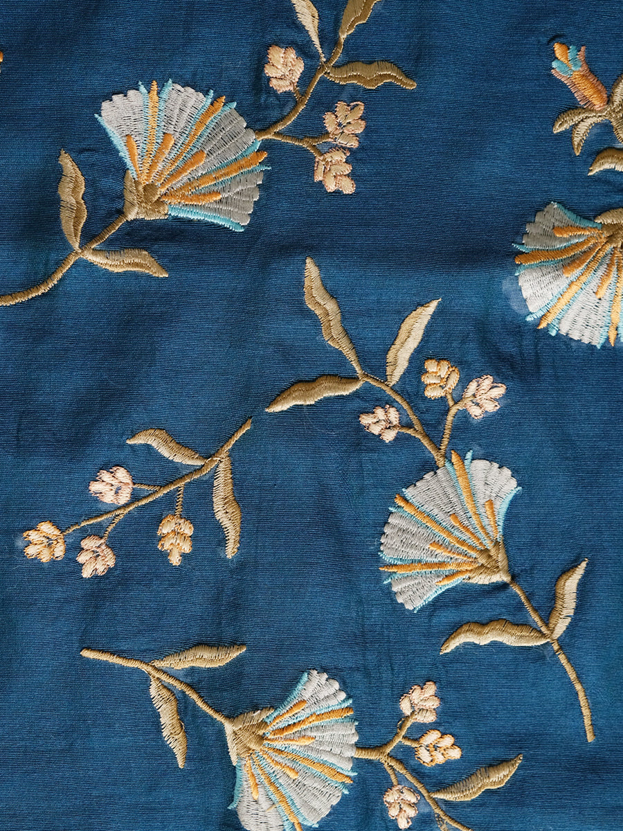 Versailles Silk Emb Cushion Cover - Blue｜ヴェルサイユ シルク エンブ クッション カバー - ブルー