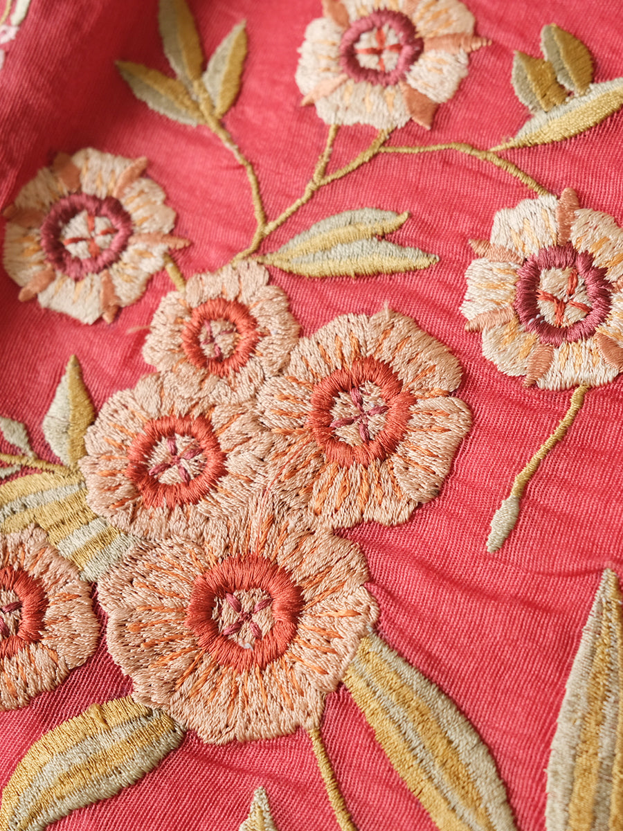 Vienna Emb Silk Cushion Cover - RED｜ウィーン・エンブシルク・クッションカバー - レッド