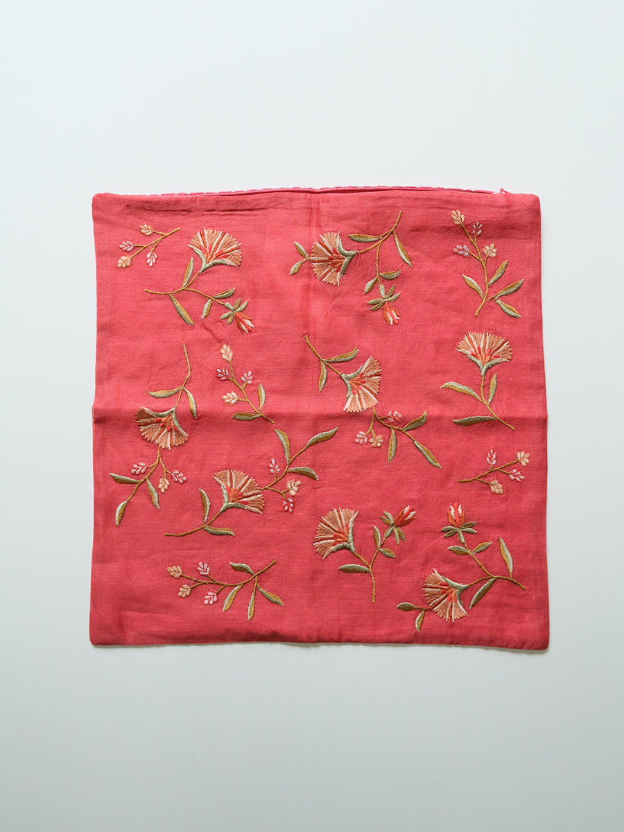 Versailles Silk Emb Cushion Cover - RED｜ヴェルサイユ シルク エンブ クッション カバー - レッド