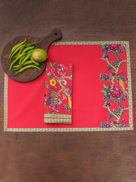 Printed Napkin - Bird Coral｜ランチョンマット - バードコーラル