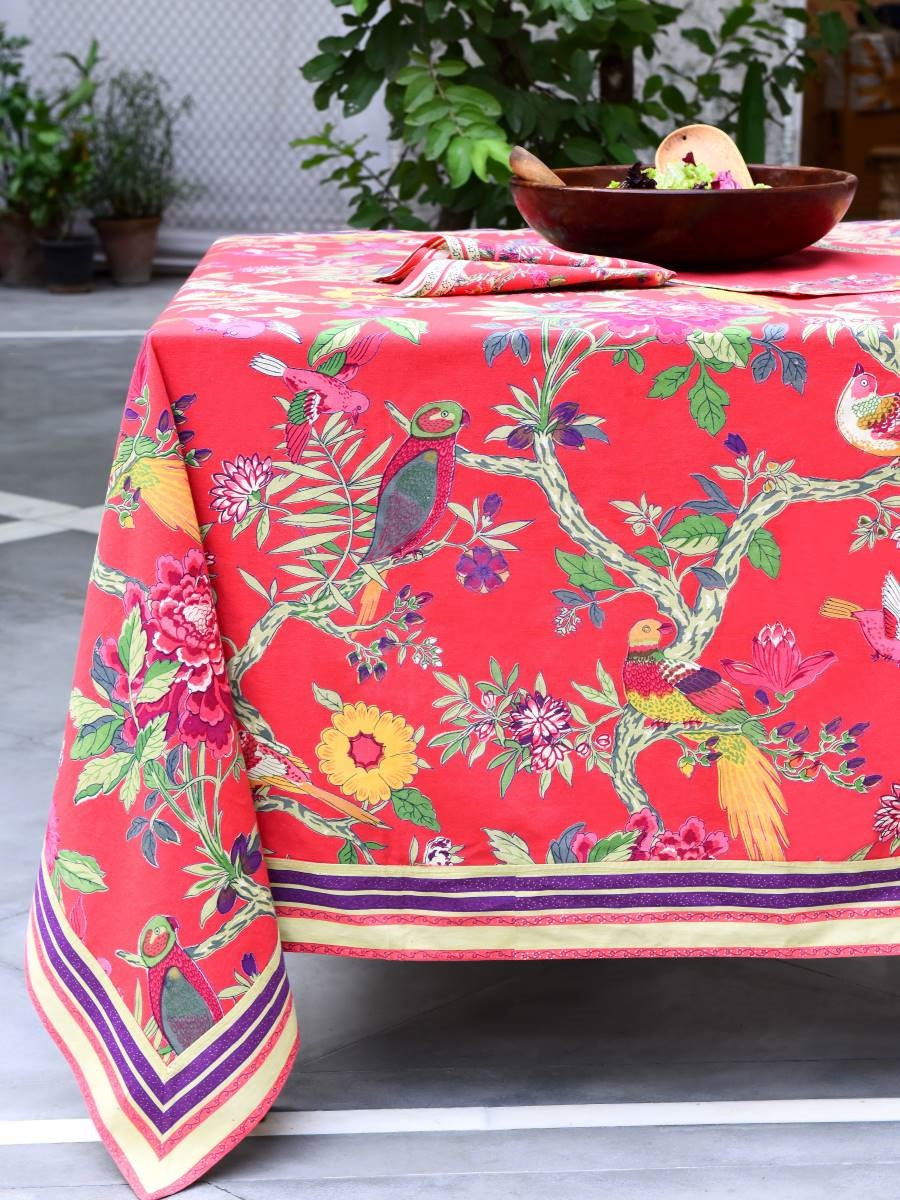 テーブル　クロス　メキシコ　プリント　鳥　動物　植物　カラフル　鮮やか Multi Cloth - Bird Coral｜マルチクロス - バード コーラル