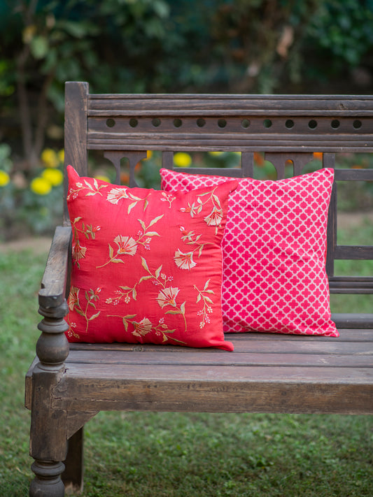 Versailles Silk Emb Cushion Cover - RED｜ヴェルサイユ シルク エンブ クッション カバー - レッド